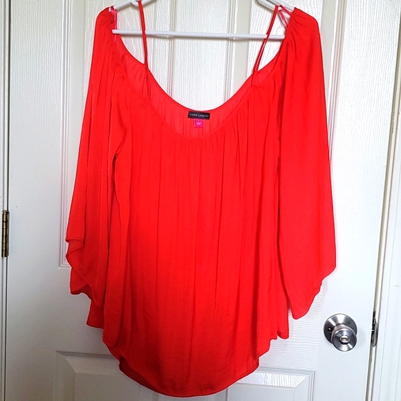Vince Camuto Tops - Vince Camuto Blouse Shoulder drop w/tiny strings.Size L Color Orange/Silk